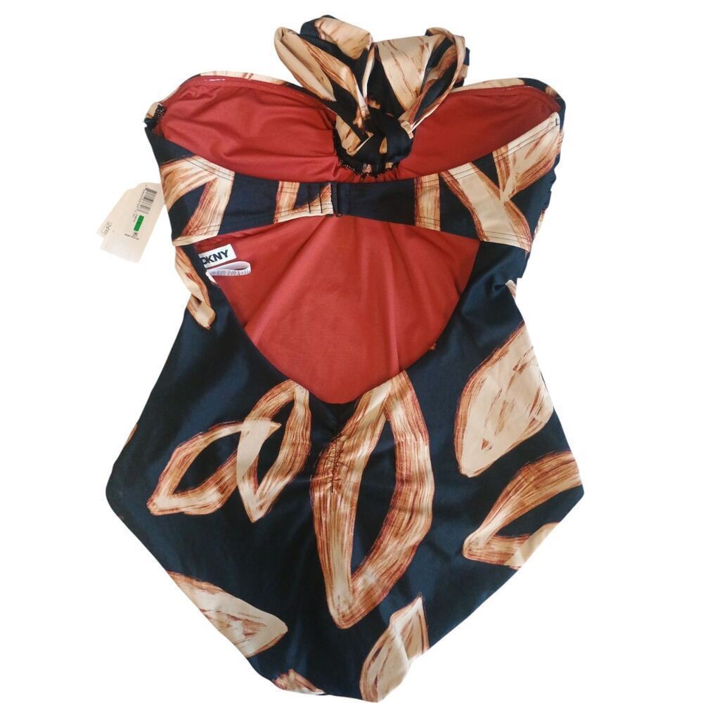 DKNY Halter Ring One Piece Swimsuit color Painted Leaf Large NWT - Picture 5 of 13